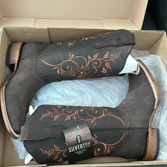 NIB Ladies Genuine Leather Square Toe Brown Boots Handcrafted Quality Boots Sz 7 - Picture 6 of 15